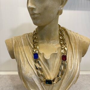 Gold Chunky Chain Necklace with Multicolor Gemstones 💕